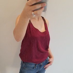 Silence + Noise Top Blouse Beaded Silk Red Size L
